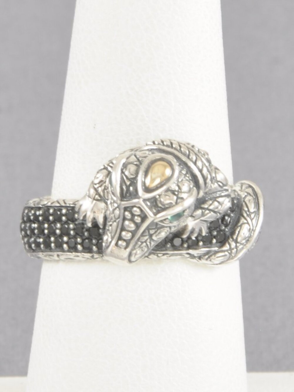 New w/o tag JAI John Hardy Sterling Silver & 14K Croco Pave Black Spinel Ring